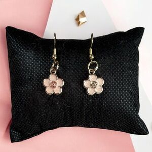 CC Stamped Upcycled Gold and Pink Flower Earrings